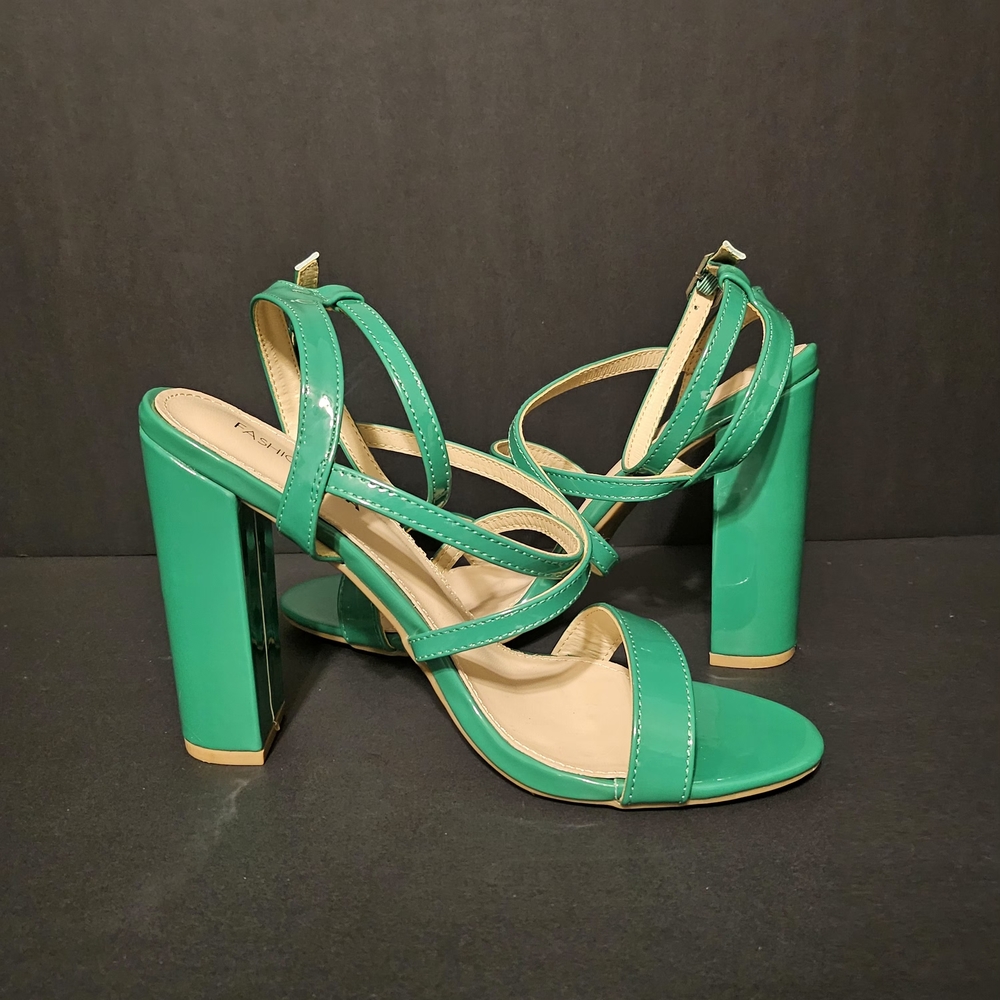 Fashion Nova Green Strappy Heels - Picture 2 of 9